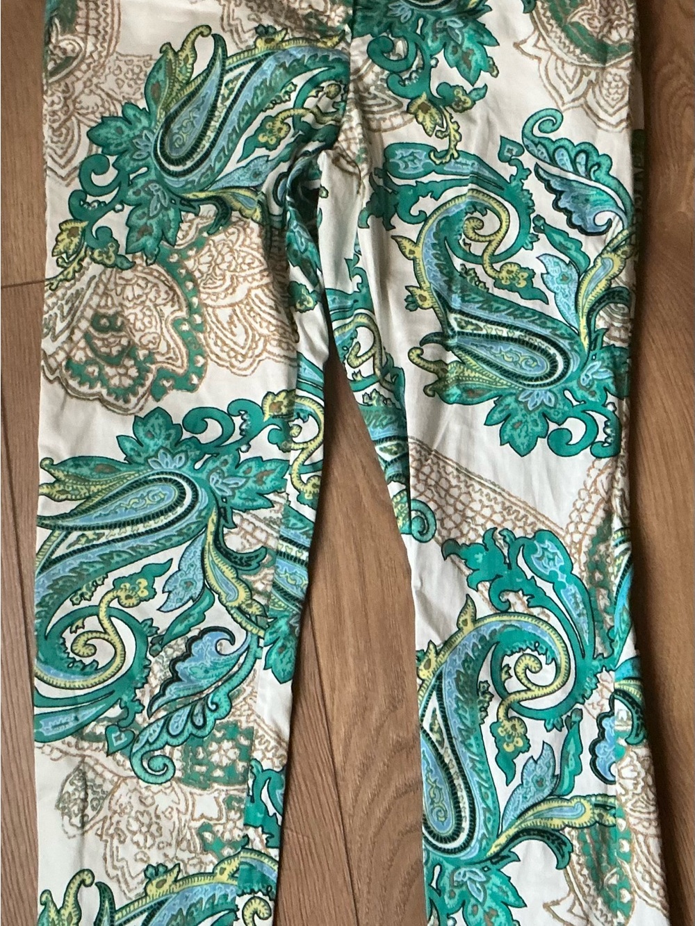 Cache Cream Pants with Teal & Green Paisley Print